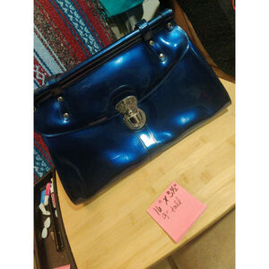 Beijo vintage Handbag Purse Midnight Blue polyvinal chrome accents dust bag